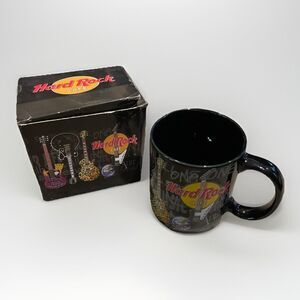 Hard Rock Cafe Lisbon Portugal Large Black Ceramic Coffee Mug Guitars